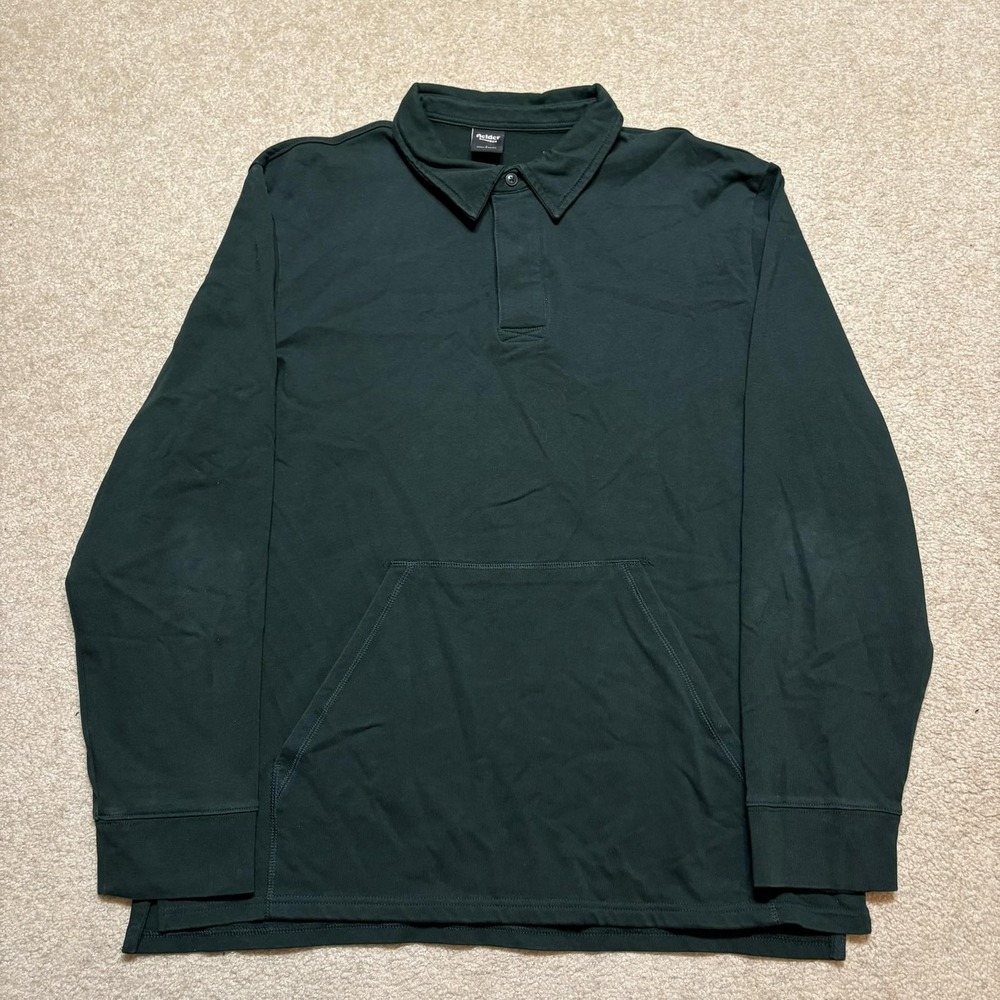 Bonobos Fielder Rugby Polo Sweatshirt LS Mens Large Green Kangaroo Pocket Preppy